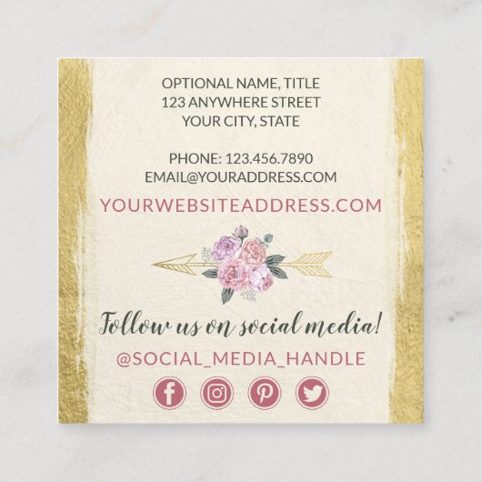 ボヘ素朴ミアンフローラアローズ金ゴールドボホソーシャル スクエア名刺 (裏面)