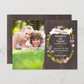 ボヘ素朴ミアンフローラリース写真Save the Date 案内ポストカード (正面/裏面)