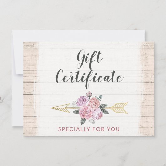 ボヘ素朴ミアンフローラ矢印ギフト証明書カード 招待状 (正面)