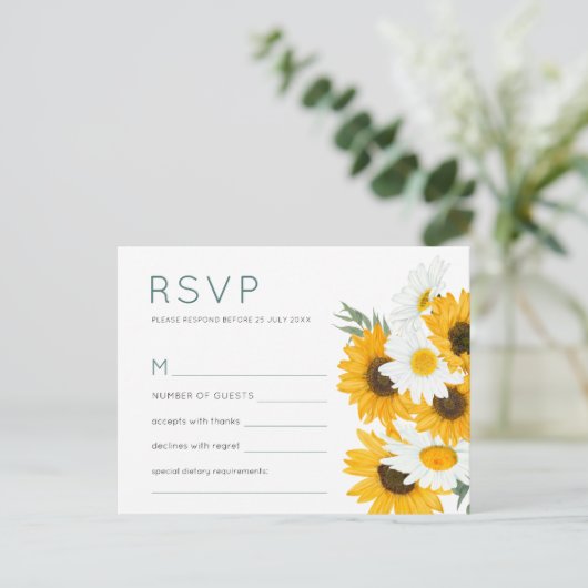 ボヘ素朴ミアンワイルドフラワーズヒマワリーウェディングRSVP インビテーションポストカード (スタンド正面)
