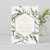 ボヘ素朴ミアン水カラー緑のフレーム結婚 箔招待状 (立ち正面)