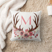 ボヘ素朴ミアン水彩色フローラ鹿〔雄ジカの〕枝角 クッション (ブランケット)