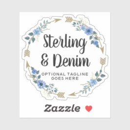 ボヘ素朴ミアン水色フローラ矢印の名前ロゴ シール