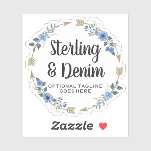 ボヘ素朴ミアン水色フローラ矢印の名前ロゴ シール (シート)