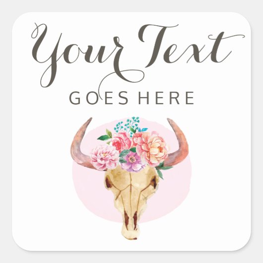 ボヘ素朴ミアン牛スカル水カラー赤面フローラ スクエアシール (正面)