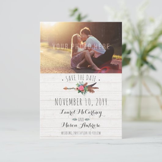 ボヘ素朴ミアン矢印ウェディング日付を保存 セーブザデート (スタンド正面)