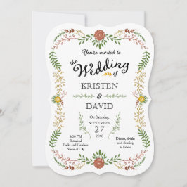 ボヘ素朴ミアン秋フローラリース結婚ズ 招待状