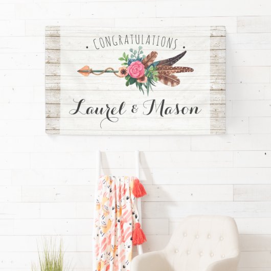 ボヘ素朴ミアン結婚アローおめでとう 横断幕 (インサイチュ)