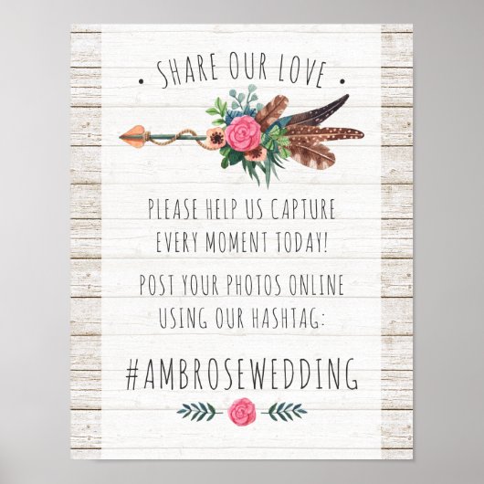 ボヘ素朴ミアン結婚アローのハッシュタグ写真の看板 ポスター (正面)