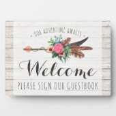 ボヘ素朴ミアン結婚ウェルカムゲストブックサイン フォトプラーク (正面)