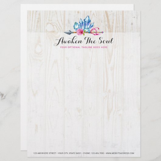 ボヘ素朴ミアン結晶の宝石と矢印の水色 レターヘッド (正面/裏面)