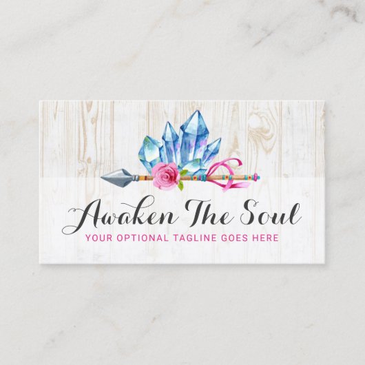 ボヘ素朴ミアン結晶の宝石と矢印の水色 名刺 (正面)