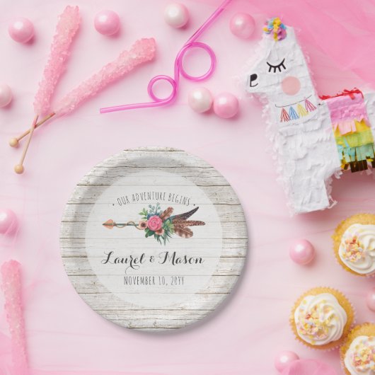 ボヘ素朴ミアン羽矢印ウェディングレセプション ペーパープレート (パーティー)