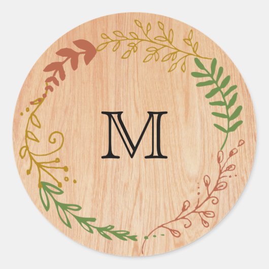 ボヘ素朴ミアン葉のリースオンウッド ラウンドシール (正面)