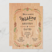 ボヘ素朴ミアン葉のリースオンウッド 招待状 (正面/裏面)