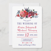 ボヘ素朴ミアン赤海軍フローラ結婚式 招待状 (正面)