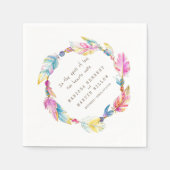 ボヘ結婚ミアンの羽毛とビーズ スタンダードカクテルナプキン (正面)