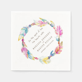 ボヘ結婚ミアンの羽毛とビーズ スタンダードカクテルナプキン