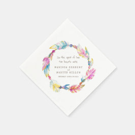 ボヘ結婚ミアンの羽毛とビーズ スタンダードカクテルナプキン