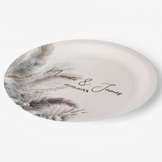 ボヘ自然ミアンフローラの結婚羽毛 ペーパープレート (アングル)
