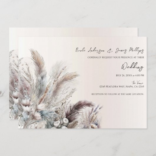 ボヘ自然ミアンフローラの結婚羽毛 招待状 (正面/裏面)