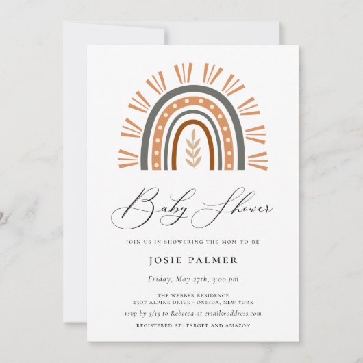 ボヘ自然ミアン虹の赤ちゃんシャワー 招待状 (正面)