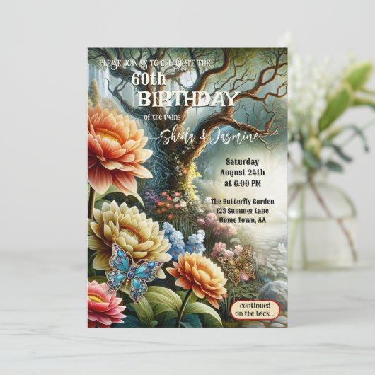 ボヘ芸術的ミアンフローラツインガーデン誕生日 招待状 (スタンド正面)