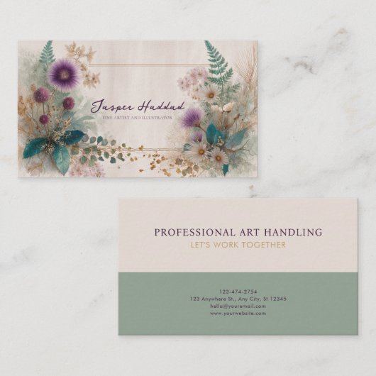 ボヘ芸術的ミアンワイルドフラワーフォークアート 名刺 (正面/裏面)