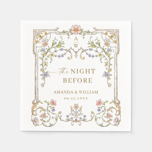 ボヘ華美ミビクトリアンアの花のリハーサルディナー スタンダードカクテルナプキン (正面)