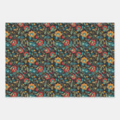 ボヘ鮮やかミアンフローラとブラックの葉柄 ラッピングペーパーシート (正面3)