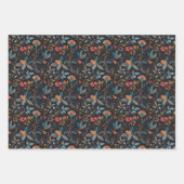 ボヘ鮮やかミアンフローラとブラックの葉柄 ラッピングペーパーシート (正面2)