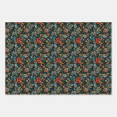 ボヘ鮮やかミアンフローラとブラックの葉柄 ラッピングペーパーシート (正面)