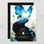 ボホおもしろいバタフライ誕生日 招待状 (正面/裏面)