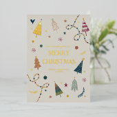 ボホお洒落クリスマスツリー金ゴールドホリデーカード 箔シーズンカード (立ち正面)