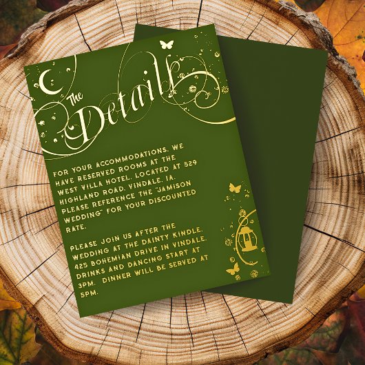 ボホお洒落グリーンゴールドフォイル結婚の詳細カード 箔招待状ポストカード