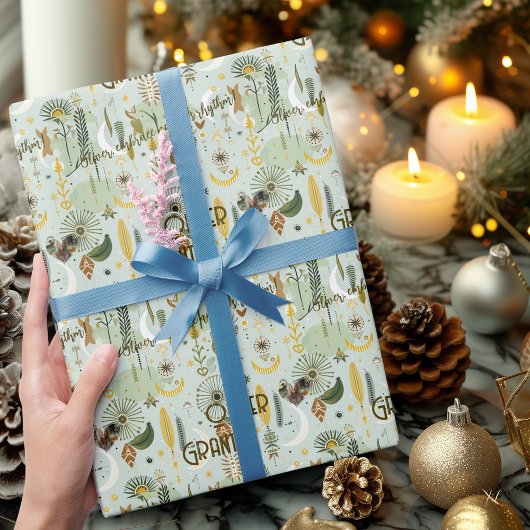 ボホお洒落シックとグ自然リーンと金ゴールド ラッピングペーパー