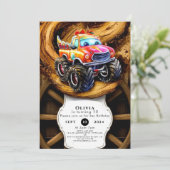 ボホお洒落トラックモンスタートラック誕生日 招待状 (スタンド正面)