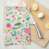 ボホお洒落ピンクローズガーデン キッチンタオル (四つ折り)