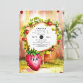 ボホお洒落フルーツイチゴ誕生日 招待状 (スタンド正面)