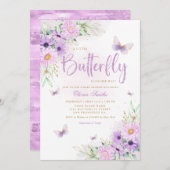 ボホお洒落フローラバタフライガールベビーシャワー 招待状 (正面/裏面)