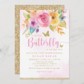 ボホお洒落フローラバタフライガールベビーシャワー 招待状 (正面/裏面)