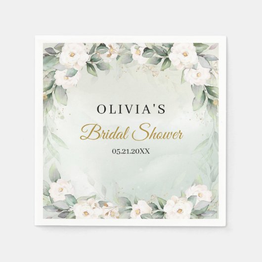 ボホお洒落ホワイトローズと金ゴールドブライダルシャワー スタンダードカクテルナプキン (正面)