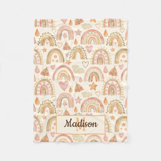 ボホお洒落モダンレインボーパターン名ベビー フリースブランケット (正面)