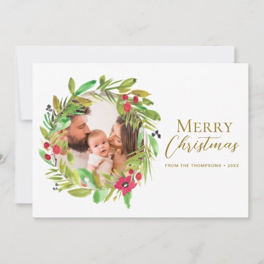 ボホお洒落リースメリークリスマス家族の写真 シーズンカード (正面)