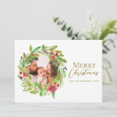 ボホお洒落リースメリークリスマス家族の写真 シーズンカード (スタンド正面)