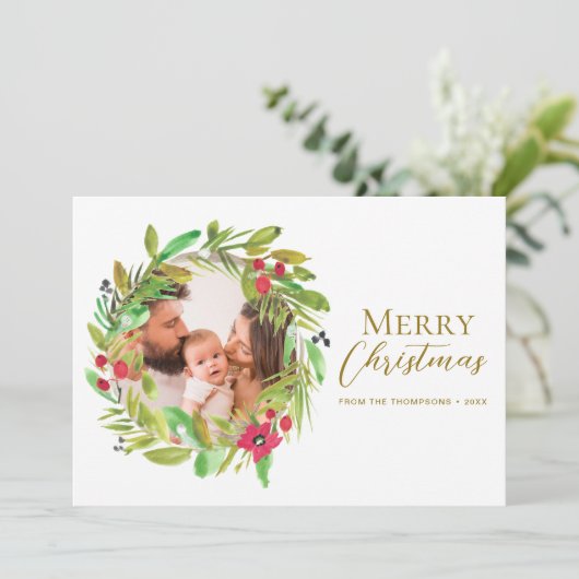 ボホお洒落リースメリークリスマス家族の写真 シーズンカード (スタンド正面)