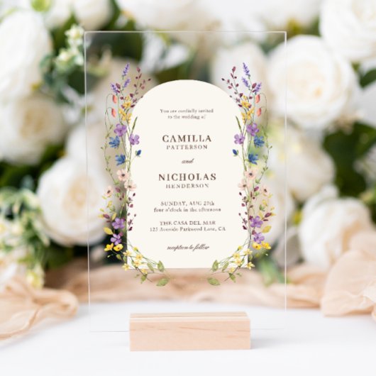 ボホお洒落ワイルドフラワー結婚アーチズ アクリル招待状