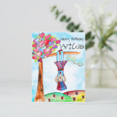ボホお洒落ワイルドワンガールカラフル誕生日 ポストカード (スタンド正面)