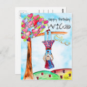 ボホお洒落ワイルドワンガールカラフル誕生日 ポストカード (正面/裏面)