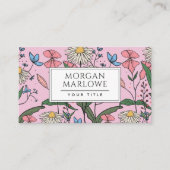 ボホお洒落ワ絵を描ラフローラピンク 名刺 (正面)